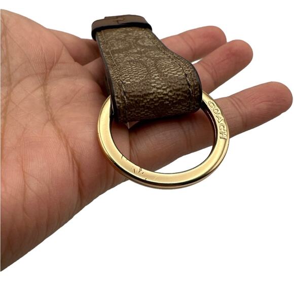COACH Brown Signature Coated Canvas Bag Charm Key Fob - Picture 3 of 5